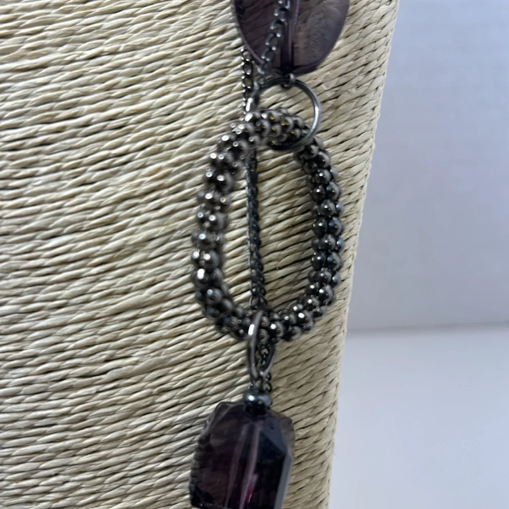 Dress Barn necklace black faceted clear beads black shapes double chain
